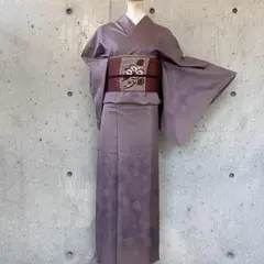 正絹 大島紬 葉っぱ 紫系 袷