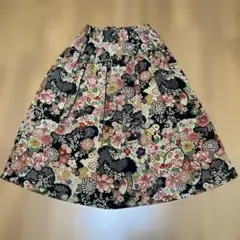 ハンドメイド　縮緬ちりめん　着物　和柄フレアスカート　ちりめん細工リメイクOK