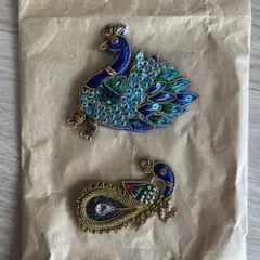 インド購入　孔雀デザインの刺繍ワッペン2点セット