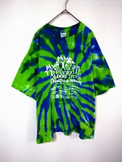 ギルダン　GILDAN　Ｔシャツ　メンズ3L　緑系　綿　前プリント　タイダイ柄