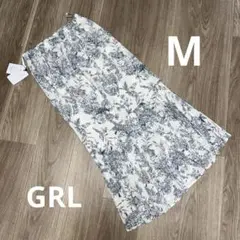 新品タグ　GRL フラワープリント フレアスカート　M ホワイト×ネイビー