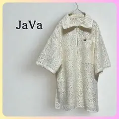 JaVa ジャバコラボ 半袖カットソー ホワイト レース M ハーフジップ