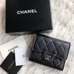 未使用品!CHANEL コンパクトウォレット ココマーク キャビアスキン 黒