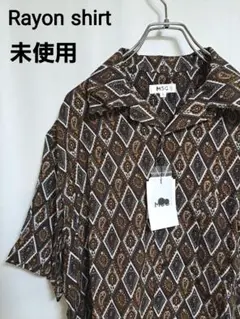 【未使用】レーヨンシャツ　半袖　ペイズリー　菱形　パターン　総柄