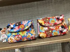 ミニポーチ　はいから横丁　チョコ柄　ハンドメイド 青色
