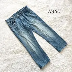 【HASU】デニムパンツ　テーパード　クロップド丈　M 青　カジュアル