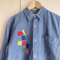 希少★ミキハウス　デニムシャツ　90s　日本製　Y2K ワッペン刺繍ブルー　古着