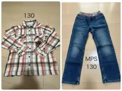 130サイズ チェック柄シャツとデニムパンツセット