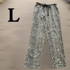 【Lサイズ】ヒョウ柄 フリース　ウエストリボン付き　レディース
