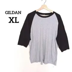 GILDAN ヘビーコットン 七分袖カットソー【XL】グレー/ブラック　トップス