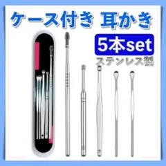 耳かき ケース付き 5本セット ステンレス 耳掃除 携帯用 持ち運び スパイラル