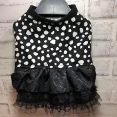 犬•猫服 オリジナル ダルメシアン柄 薔薇模様スカート 黒 レース ドレス