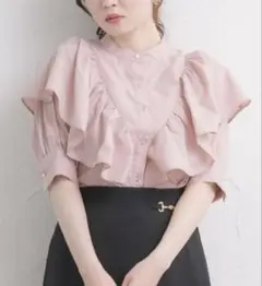 ブラウス　ピンク　半袖　レディース　ガーリー