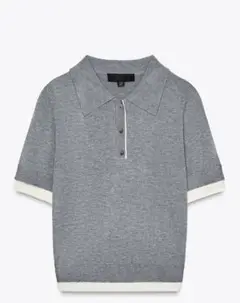 完売　ZARA コンビニットポロシャツ ライトグレー　Ｍ　　半袖ニット