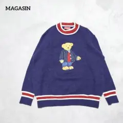 E3-2917　ニット　クルーネック　クマ　刺繍　ビンテージ感【MAGASIN】