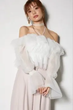 rienda 2WAYギャザーオフショルチュールブラウス