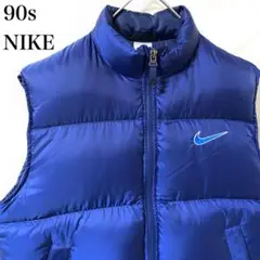 ★90s OLD NIKE 白タグ ダウンベスト 刺繍ロゴ ネイビー