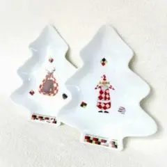 クリスマスツリー型陶器皿 2枚セット