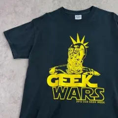 C3PO　パロディイラスト　GEEK WARS　半袖Tシャツ　古着　ブラック　M
