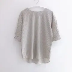 【未着用品】23区 ストライプ　五分袖　ブラウス　ベージュ