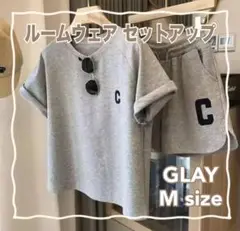 ルームウェア M グレー セットアップ ショーパン 部屋着 韓国 半袖 Tシャツ