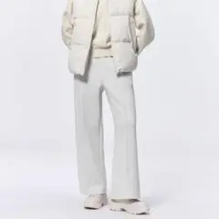 ジーユー　ダブルフェイスワイドパンツGA+E(L）ライトグレー系