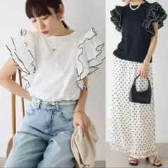 新品！フリル袖 半袖Tシャツ ホワイト 体型カバー 大人可愛い