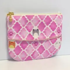 ピンクのモロッカン猫　ティッシュケース ミニポーチ　ハンドメイド