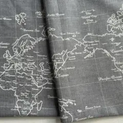 世界地図柄 生地 プリント生地 グレー 1M〜