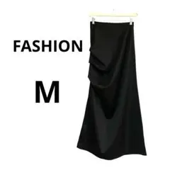FASHION ファッション 黒　エレガントスカート　ドレープ　スリット　M
