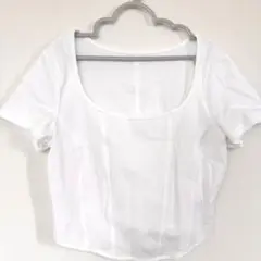ホワイト スクエアネック 半袖トップス GU Sサイズ