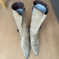 ベージュ スエード ウエスタンブーツ