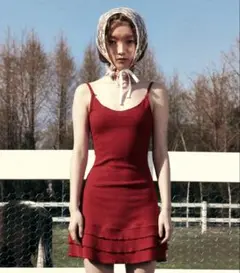 YOUHEE EYELET FRILL DRESS RED ドレス ワンピース