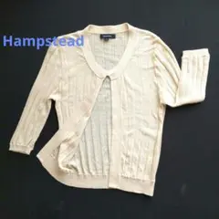 【Hampstead】クリーム色リブ編みカーディガン リネンブレンド 七分袖М