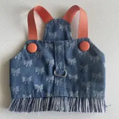 デニム　ベスト　犬服　蝶柄　ハーネス　M 小型犬　美品