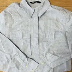 【最終値下げ】ZARA ブルー　クロップドストライプシャツ　S