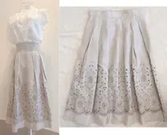 超美品スキャパ(SCAPA)リネンフレアスカート　40 Lサイズ　日本製