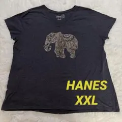 ヘインズ　半袖Tシャツ　大きいサイズ XXL Vネック グレー 金のイラスト