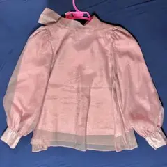 Louémeピンク シアー リボン ブラウス トップス ルエム Loueme