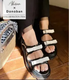 Akiron x Donoban エナメルリボンサンダル ブラック　XS
