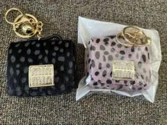 ヒョウ柄　アクセサリーケース　minmin 小物入れ バッグ型 キーリング　黒