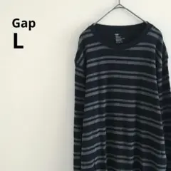 古着 GAP ギャップ ボーダー 長袖 カットソー L ブラック グレー