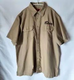 RED KAP　企業ロゴ　ワークシャツ　カーキ　XL　古着