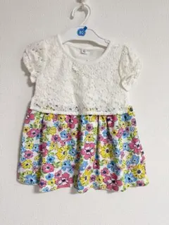 新品未使用タグ付き　フラワープリント 半袖ワンピース 80cm