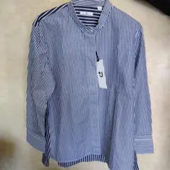 新品タグ付UNIQLOスーピマンコットンスタンダードカラーストライプシャツ長袖L