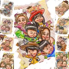 世界で1枚のオーダーメイド似顔絵★大人数ok★アレンジok子供の成長★お友達