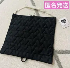 新品　3COINS うちわケース 推し活 ハート キルティング ブラック