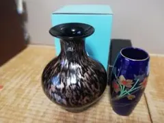 ☆激安☆高級陶器製青色花柄花瓶u0026大きな手造り花瓶2点セット(未使用)
