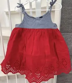 美品★刺繍肩リボンノースリーブワンピース 70cm