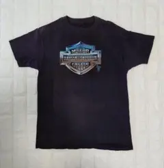 本物★80sUSA製ハーレーダビッドソンTシャツ希少クローム3Dエンブレム黒XL